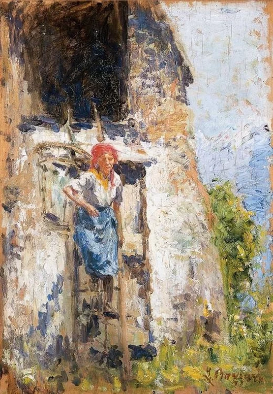 Contadina dal fienile